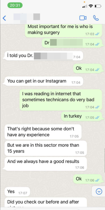 clínica de trasplante capilar por WhatsApp